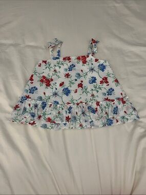 Janie and Jack White Floral Ruffle Tank with Red & Blue Flowers